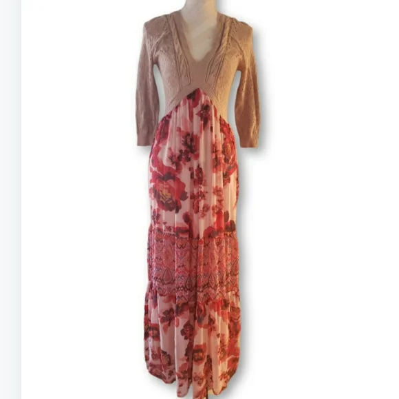 Free People Ethnic Rose Floral Print Boho Maxi Dress Gown Size S New - Picture 4 of 6